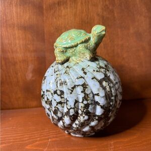 Handcrafted Turtle Ceramic Sculpture - Green and Black